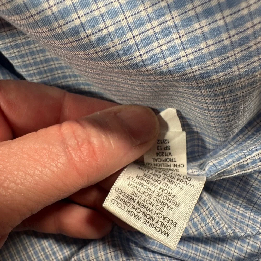 Banana Republic Non Iron Classic Fit Dress Shirt Blue Check Cotton Mens Large